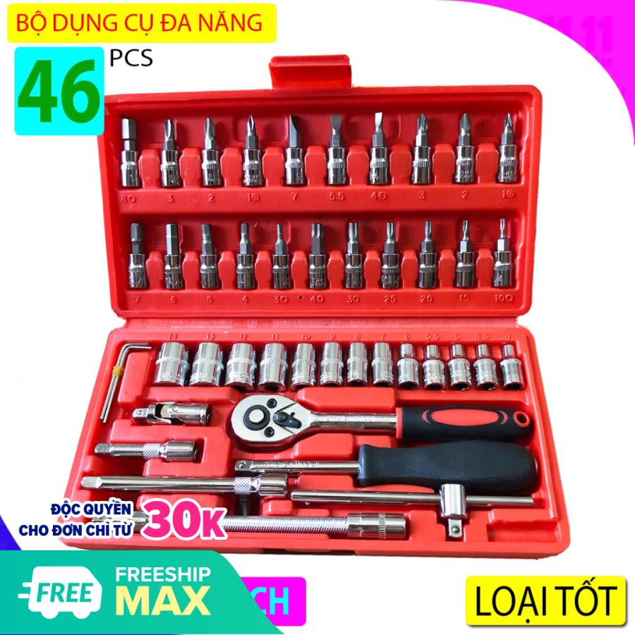 LOẠI TỐT - Bộ dụng cụ mở bu lông ốc vít, bộ dụng cụ sửa chữa ô tô xe máy, bộ dụng cụ đa năng 46 chi tiết