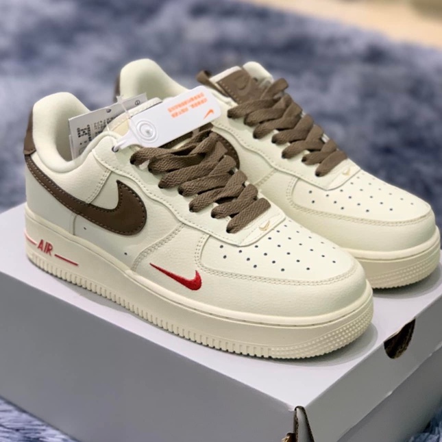 Giày Nike AF1 Vệt Nâu, Giày AF1 vệt nâu low premium white brown bản đẹp 2022 Full box bill tặng kèm dây