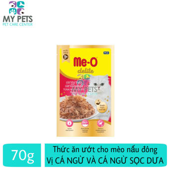 Thức ăn ướt Me-o delite  hương vị cá ngừ và cá ngừ sọc dưa nấu đông - Gói 70g