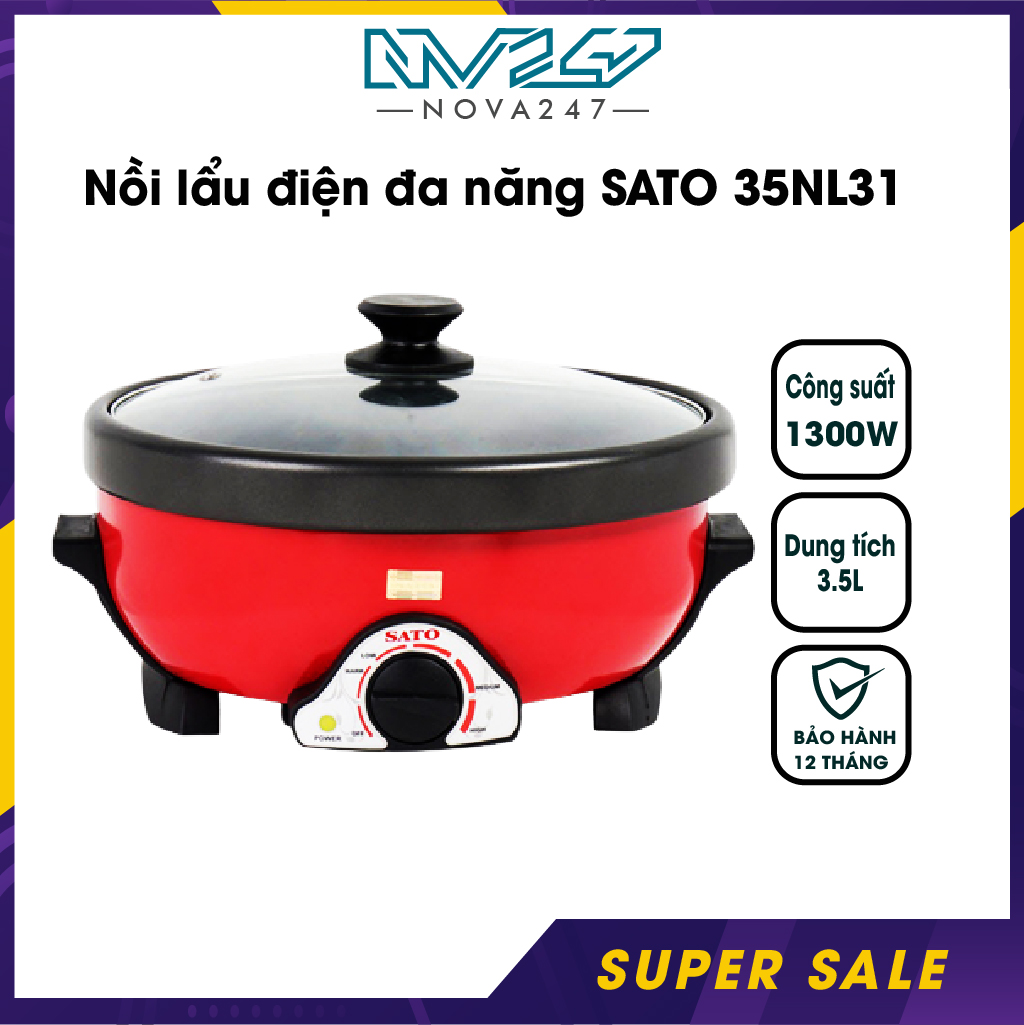 Nồi lẩu điện đa năng sato 35nl31 dung tích 3.5l - bảo hành 12 tháng