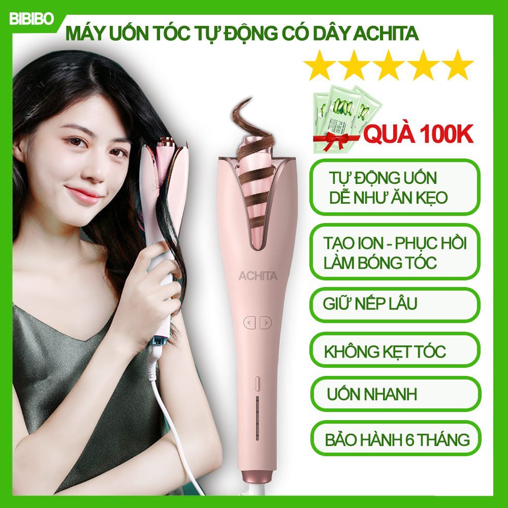 Máy uốn tóc xoăn tự động ACHITA A11 có dây lõi phủ gốm Tourmaline không khô xơ tóc, 4 mức điều chỉnh phù hợp với mọi loại tóc, máy làm tóc bảo hành 6 tháng - Shop BIBIBO
