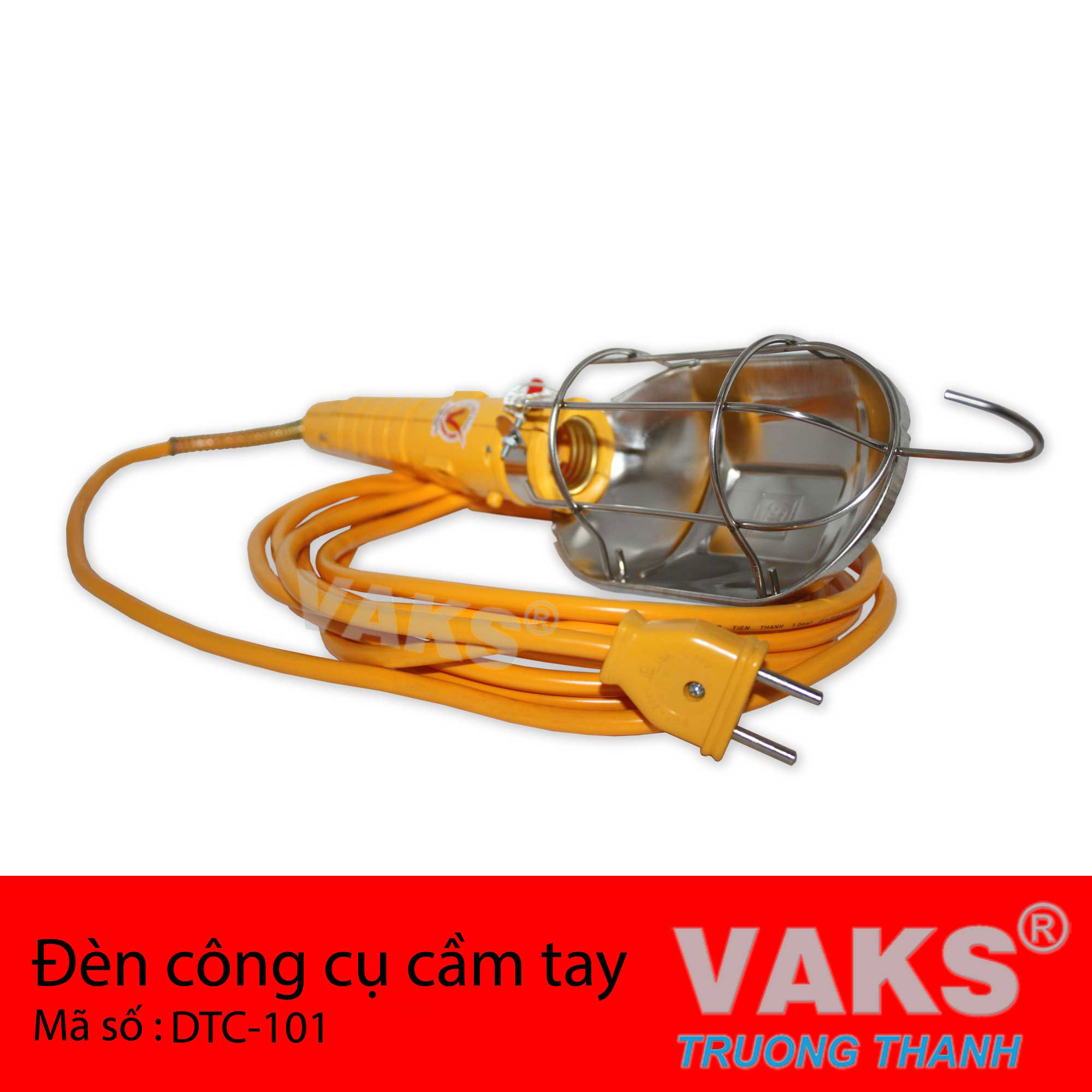 Đèn công cụ cầm tay DTC-101: Bao gồm khung đèn chóa đèn đuôi vặn E27 dùng để gắn đèn công tắt đèn 2 ổ cắm mở rộng có nắp đậy và dây cắm điện dài 5m, 10m, 20m