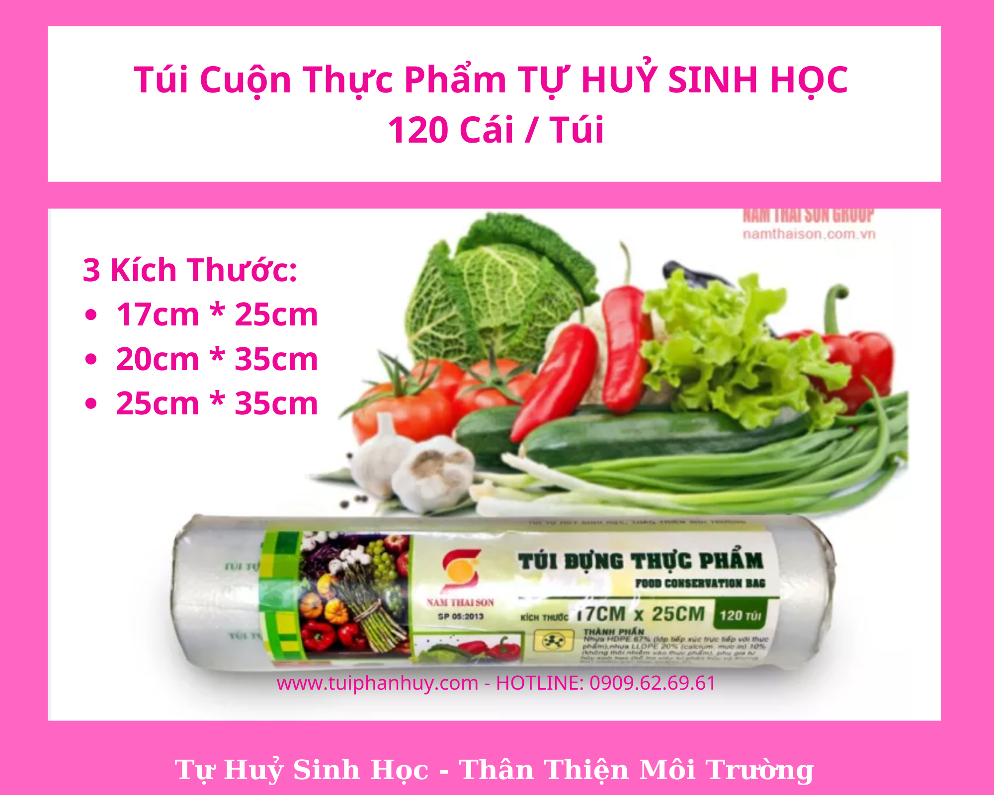 1 Cuộn Túi Đựng Thực Phẩm Tự Hủy Sinh Học đủ size (120 túi/cuộn)/ 1 Roll Of Biodegradable Food Conservation Bags - Full Size - 120 Pieces / Roll