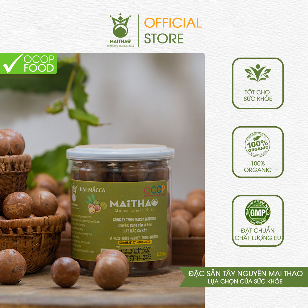 Hạt macca sấy vùng Cao Nguyên Lâm Đồng Mai Thao (245g/hũ) hạt size 28 - 32 to, đều đẹp