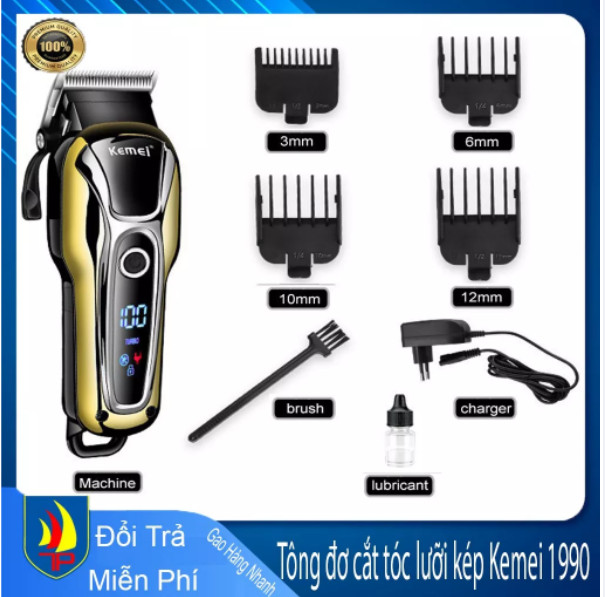 Tông đơ cắt tóc không dây chuyên nghiệp kemei km-1990 tông đơ cắt tóc kemei 1990 siêu sắc, tặng kèm bộ kéo nhật xịn