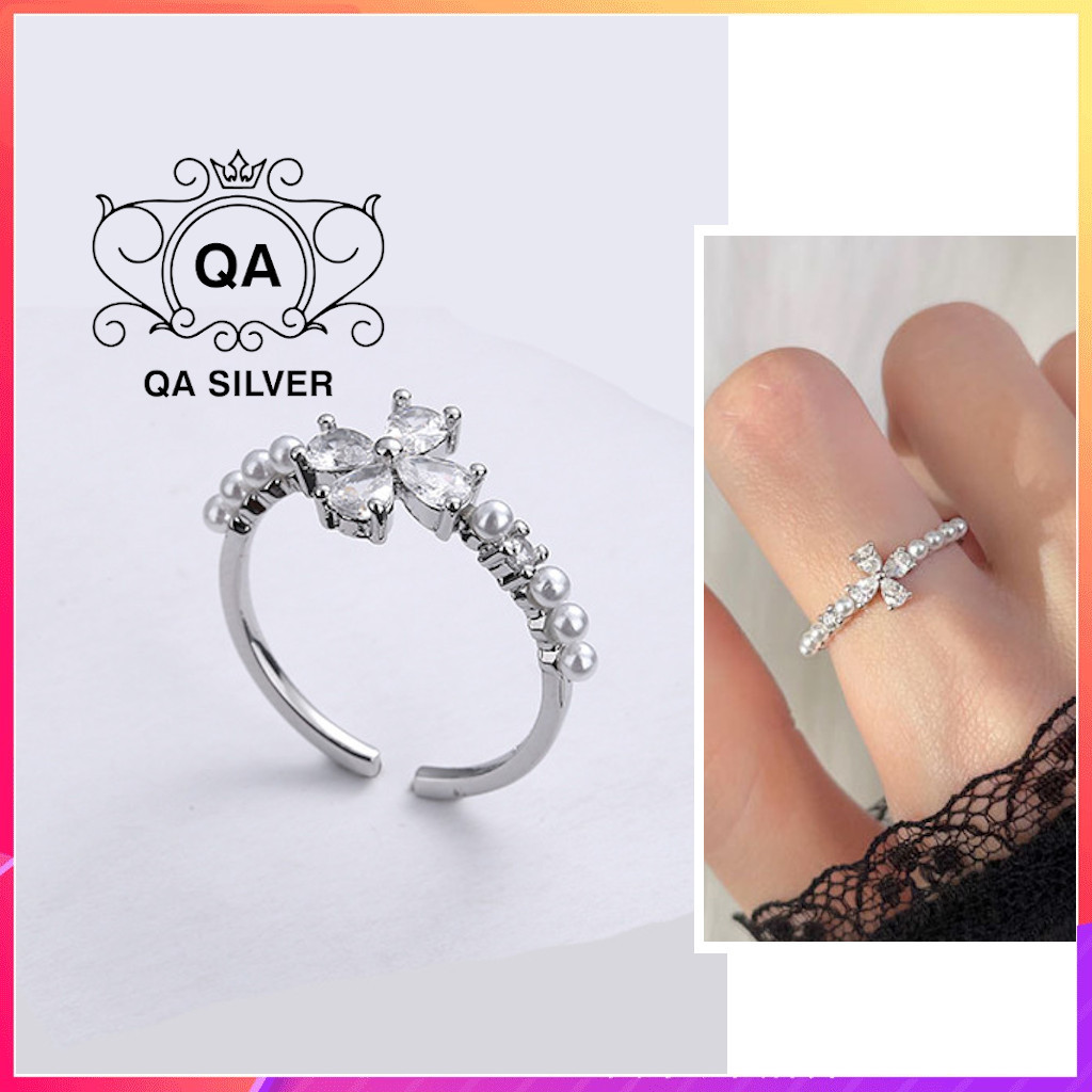 Nhẫn bạc 925 nữ mặt hoa chữ thập khảm đá ngọc trai nhân tạo S925 CROSS Silver Ring QA SILVER RI220105