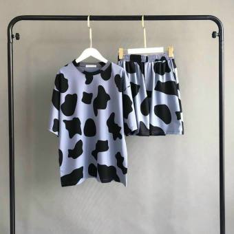 Set áo thun bò sữa form rộng và quần short đùi loang Unisex TP221