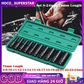 Bộ 10 đầu khẩu, đầu túyt Cao Cấp dùng cho máy siết bulong 1/2 -8-24mm Bộ chặn T&G, chặn bi dài, chặn đen, bộ cờ lê điện 1/2in 4 hun số 8-10-12-13-14-16-17-19-21-24 kèm hộp