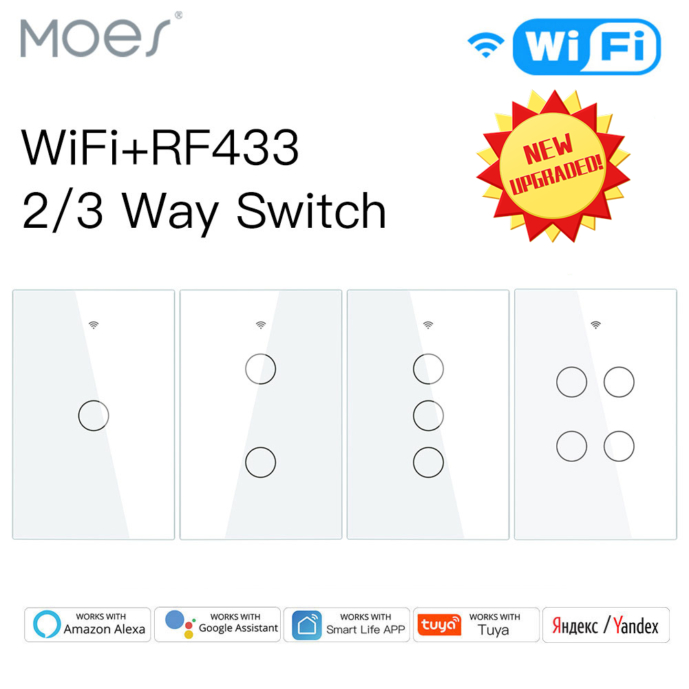 MOES Công Tắc Đèn Thông Minh WiFi Mới, RF433 Yêu cầu dây trung tính Cuộc Sống Thông Minh Tuya Điều Khiển Bằng Ứng Dụng Với Alexa Home 220V
