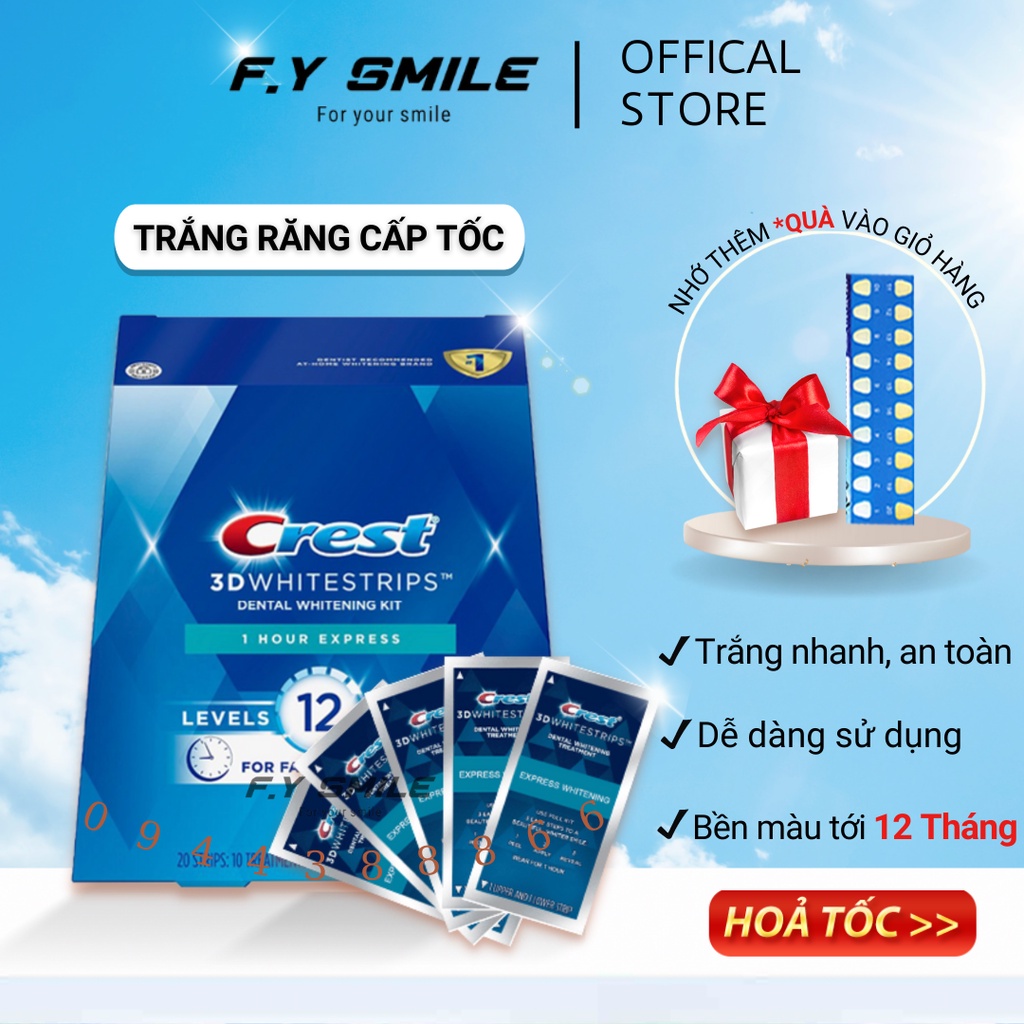 Fullbox miếng dán trắng răng Crest 3D White 1 Hour Express – Trắng răng cấp tốc 1 giờ