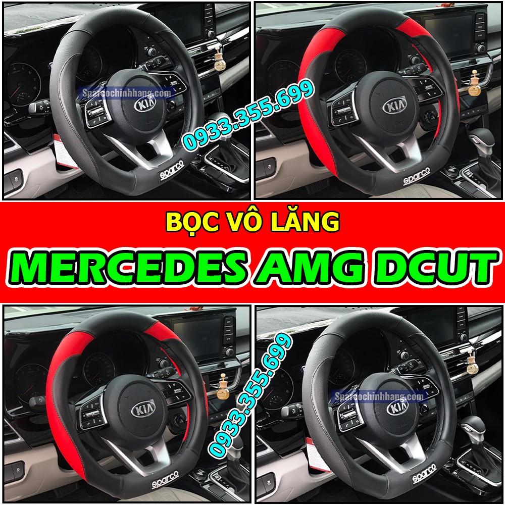 Bọc vô lăng mercedes c300 amg, e300 amg, glb 200 amg, a35 amg, a45 amg kiểu dcut chính hãng sparco