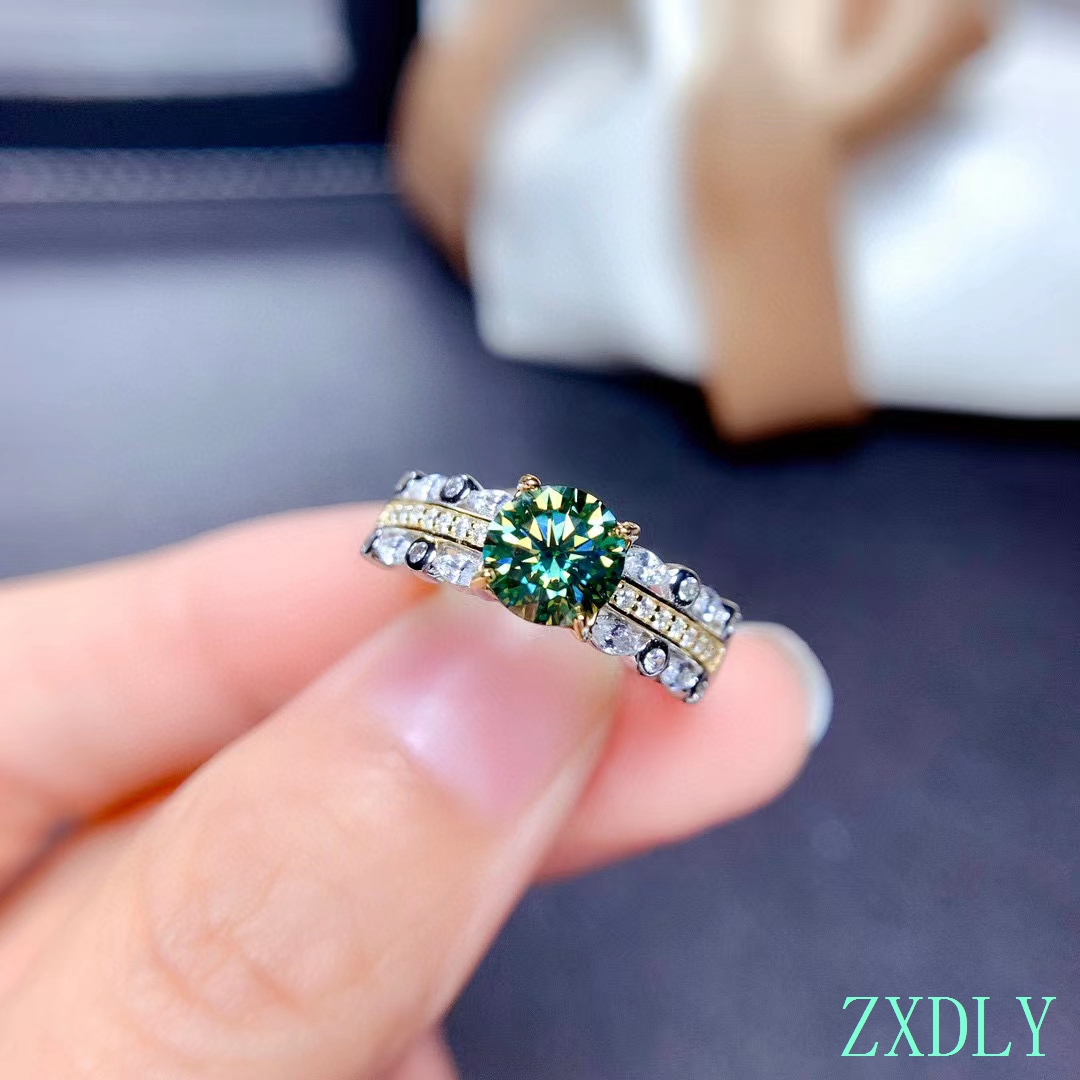 Nhẫn đá quý moissanite màu xanh lá cây cao cấp mới cho nữ trang sức nhẫn đính hôn cho đám cưới quà tặng sinh nhật bằng bạc sterling 925