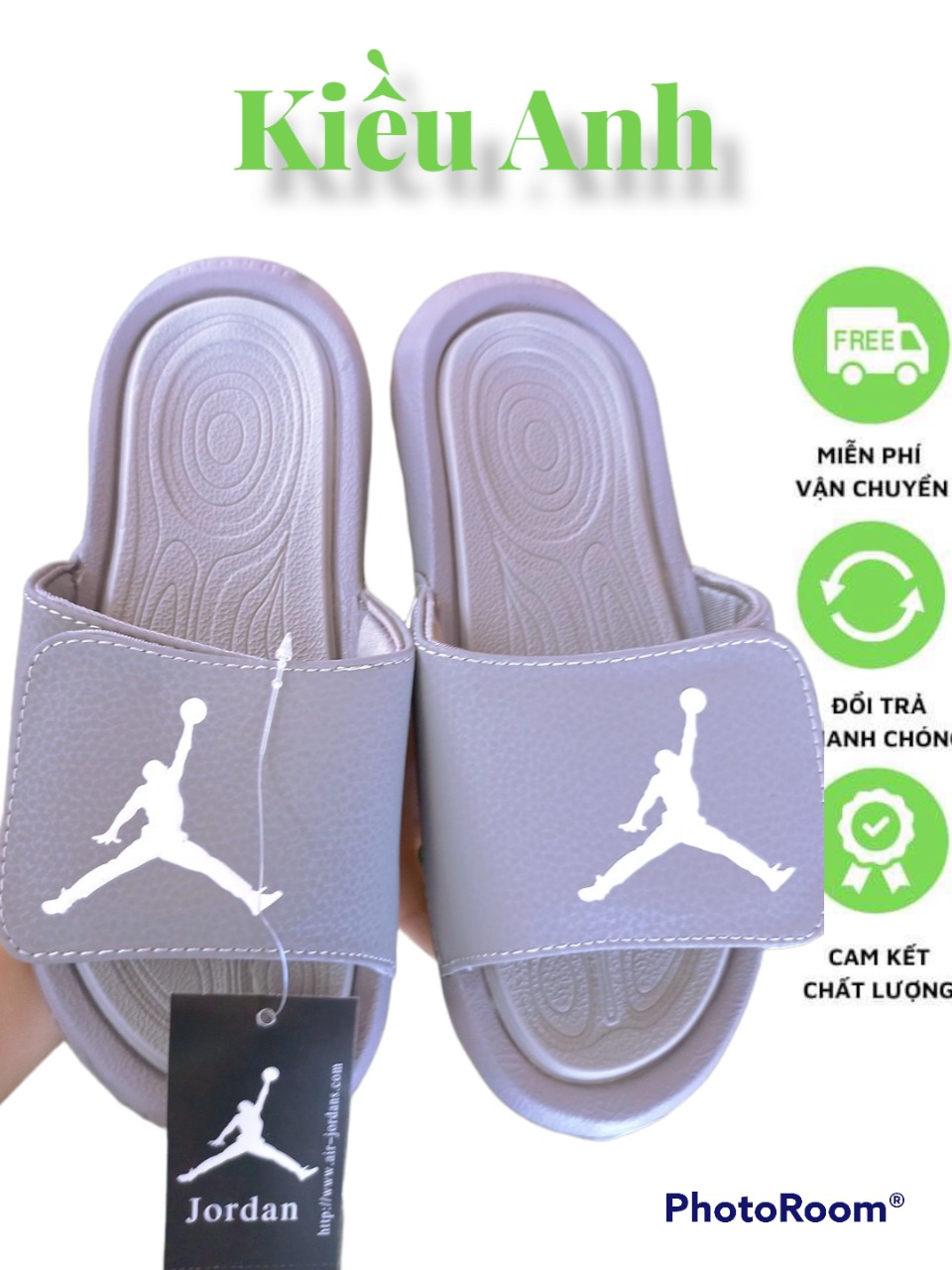 🎁 𝐅𝐫𝐞𝐞𝐬𝐡𝐢𝐩 + 𝐓𝐚̣̆𝐧𝐠 𝐡𝐨̣̂𝐩🎁 dép quai ngang jordan jd hydro 6 màu xám logo trắng unisex - hàng loại 1