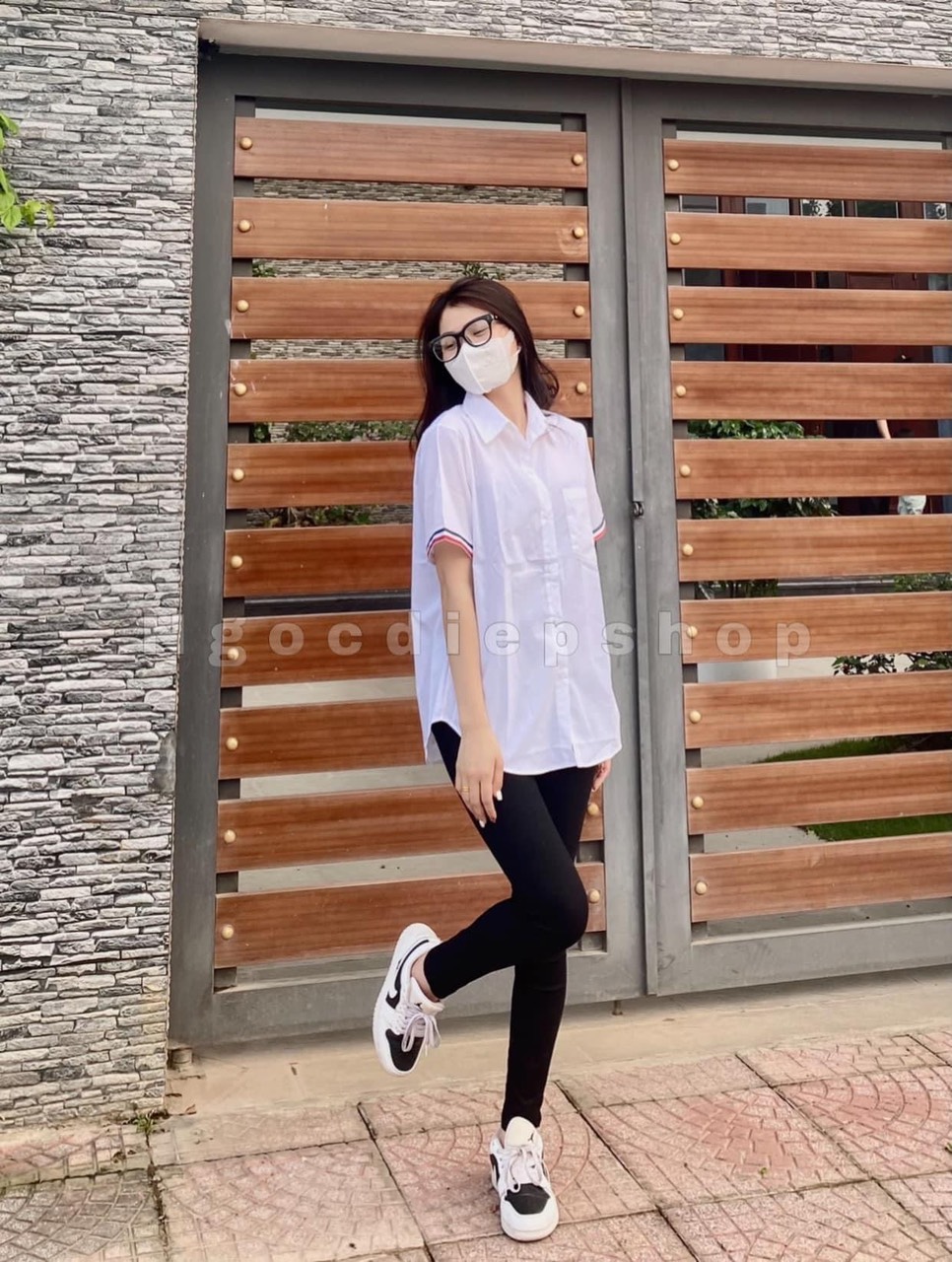 Set áo sơ mi viền mĩ quần legging pm66