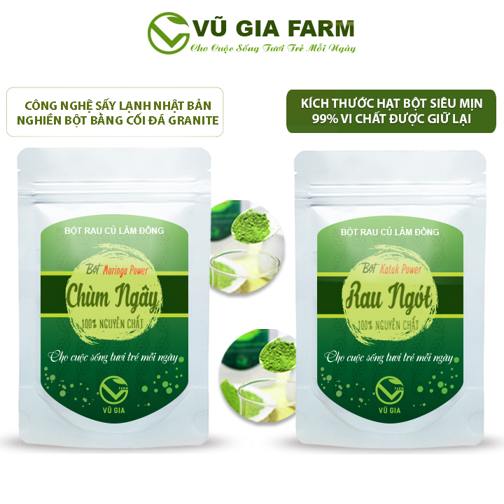 Combo bột rau ngót + bột chùm ngây - Sấy lạnh nguyên chất Vũ Gia (50g/túi) - Bổ sung siêu dưỡng chất cho cơ thể, chống oxi hóa mạnh mẽ, giúp giảm Cholesterol, giảm nguy cơ bệnh tim, tốt cho thị lực