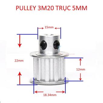 Pulley Bánh Răng Nhôm 3M20 20 Răng Rộng Đai 11mm Trục 5mm
