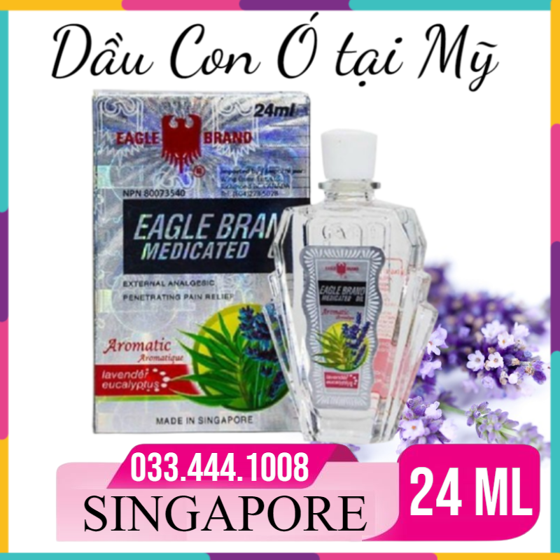 Dầu Gió Trắng Hương Lavender Eucalyptus 2 Nắp Con Ó Singapore Nhập Mỹ 24ml - Dầu Trắng Eagle Brand