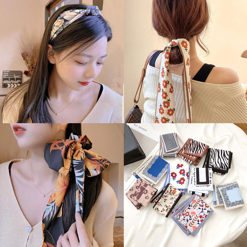 Khăn lụa buộc tóc, dây buộc tóc vải thời trang, khăn lụa quàng cổ, khăn vải quấn túi xách đa năng phong cách thời trang