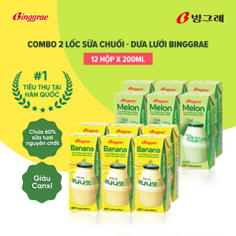 Combo 2 lốc Sữa Chuối – Dưa Lưới Hàn Quốc Binggrae (Lốc 6 Hộp x 200ml)