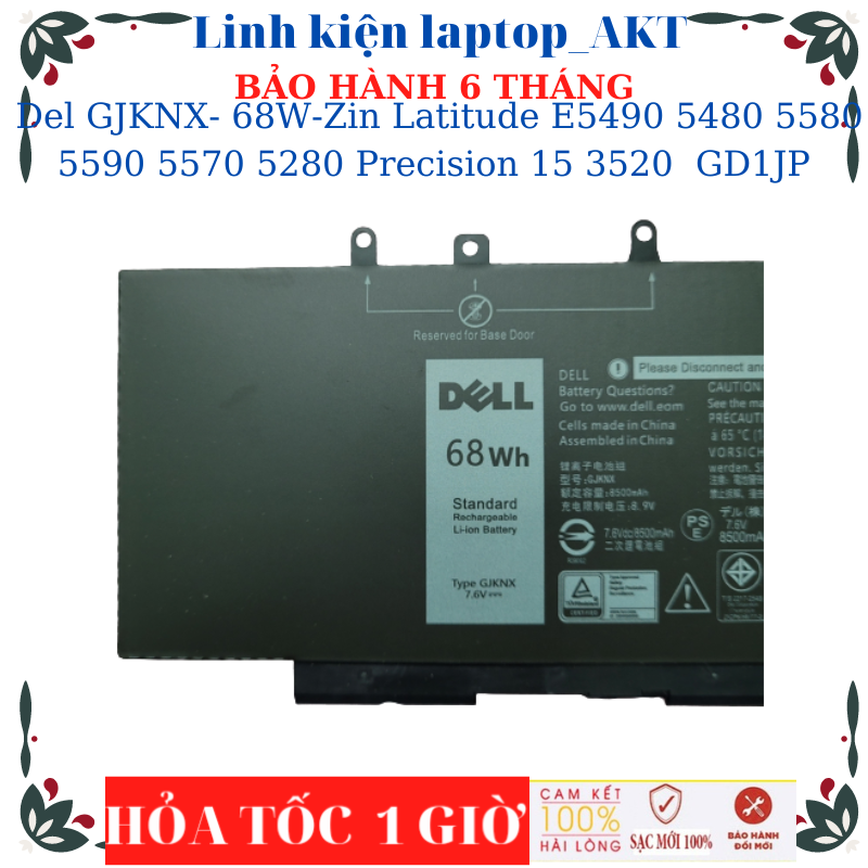 Pin laptop dell gjknx - 68w dell latitude e5490 e5480 5480 5580 5590 5570 5280 5488 precision 15 3520 3530 gd1jp