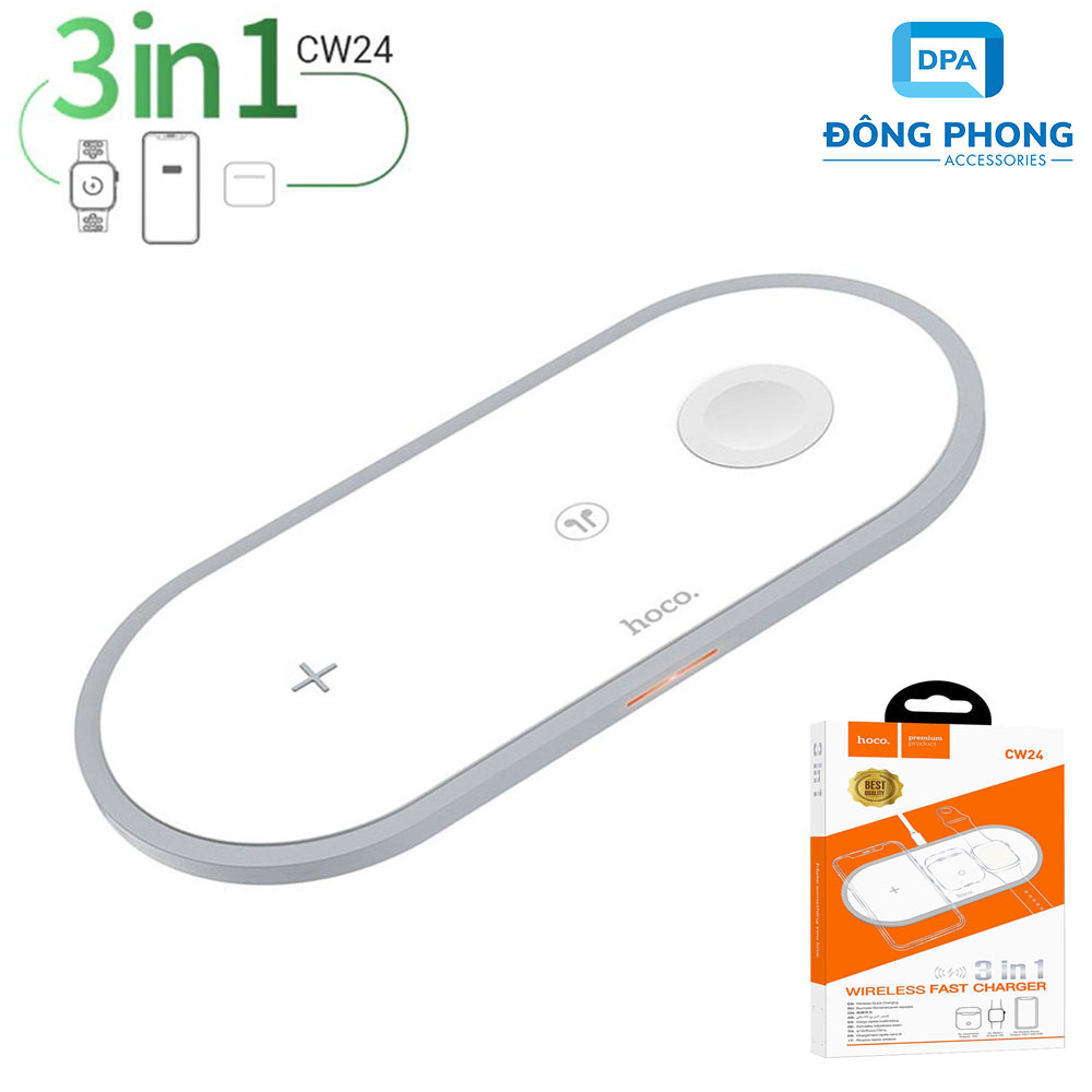 Đế sạc không dây 3 in 1 hoco cw24 chính hãng