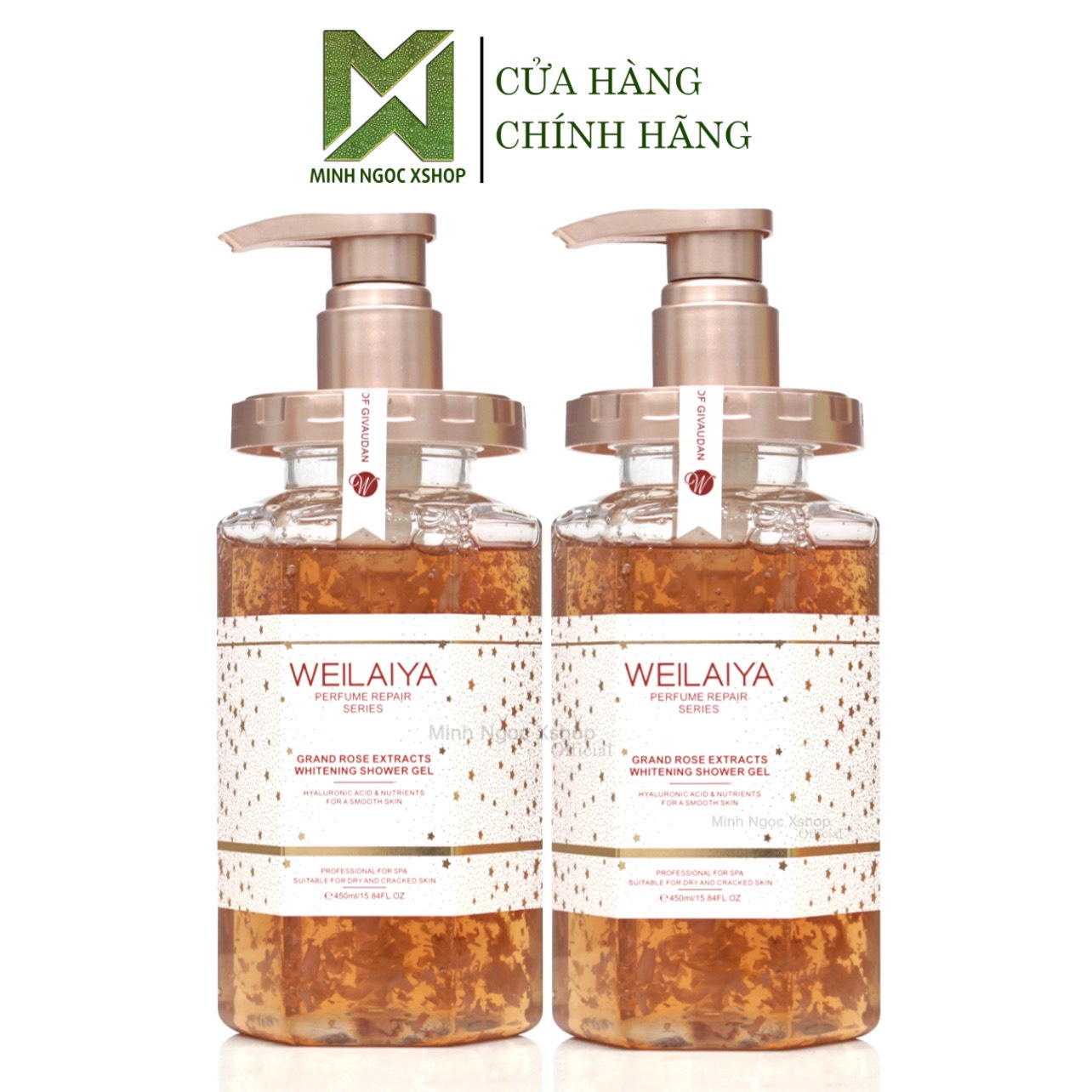 Combo 2 chai sữa tắm weilaiya, sữa tắm trắng da cánh hoa hồng damask weilaiya 450ml