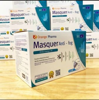 Khẩu trang 4 lớp Masquer Anti-fog xuất khẩu Giấy kháng khuẩn 99%. Hộp 50 chiếc, mầu XANH
