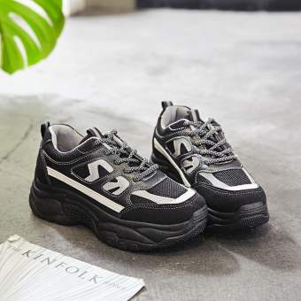 ░S░H░O░E░S░ Giày thể thao nữ Ulzzang Full Đen / Kem yz700 phản quang độn đế cao 6cm vải mềm thoáng chân cá tính