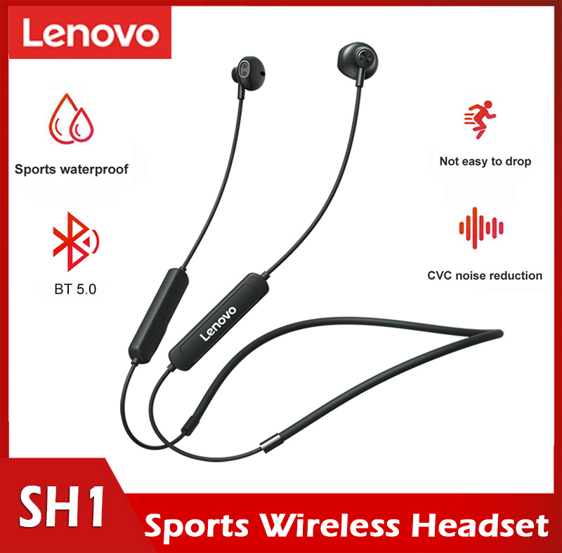 Tai Nghe Không Dây Lenovo SH1, Tai Nghe Bluetooth 5.0 Không Thấm Nước Từ Neckband Earbuds, Tai Nghe Thể Thao Có Micrô