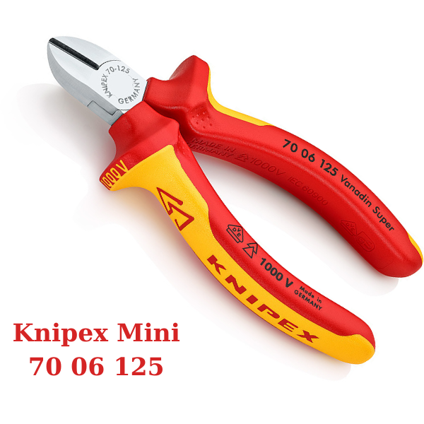 Kềm cắt mini mũi thon diagonal knipex 70 06 125 cắt thép ø 1.5 mm cách điện vde 1000 volt chiều dài 125mm - sản xuất tại đức