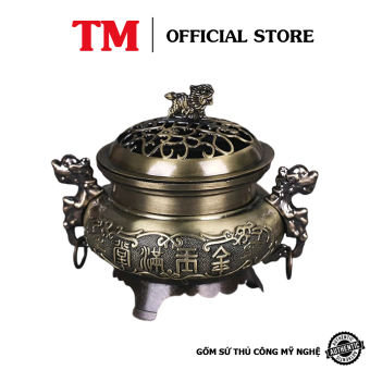 Lư Xông Trầm Tai Rồng Gốm Sứ Bát Tràng