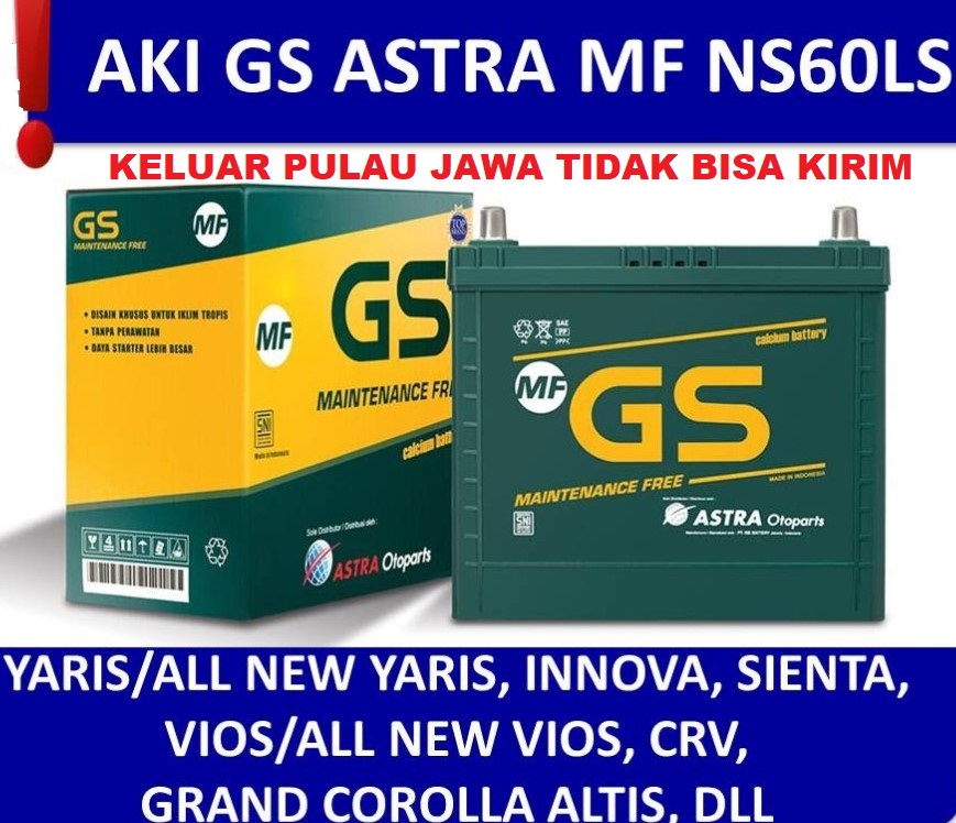 Car battery car dry battery GS Astra original MF type ns60ls 12 volt 45 ampere car battery Toyota Innova Yaris all new Yaris new Vios new Corolla Altis Honda Civic all new accord CRV all new CRV Mazda 2 Harga 1,035,000 rupiah*Gratis Ongkir