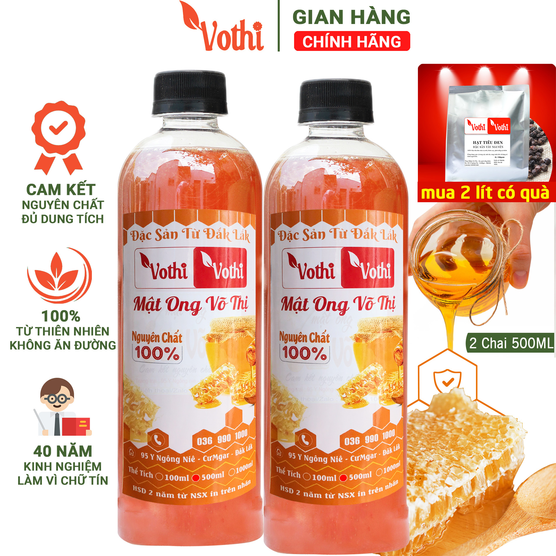 [trợ giá] 1 Lít Mật Ong Nguyên Chất Rừng Tây Nguyên - Giá Gốc tại Trang Trại - Sản phẩm trực tiếp từ người khai thác ong mật - cam kết nguyên chất Hoàn Tiền Nếu Khách Hàng Không Hài Lòng - Mật Ong Võ Thị - VoThi