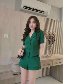 SET BỘ NỮ CÔNG SỞ, SET BỘ ÁO CỔ VEST, QUẦN ĐÙI NGẮN, QUẦN SHORT NỮ, SET BỘ NỮ PHONG CÁCH HÀN QUỐC SANG CHẢNH