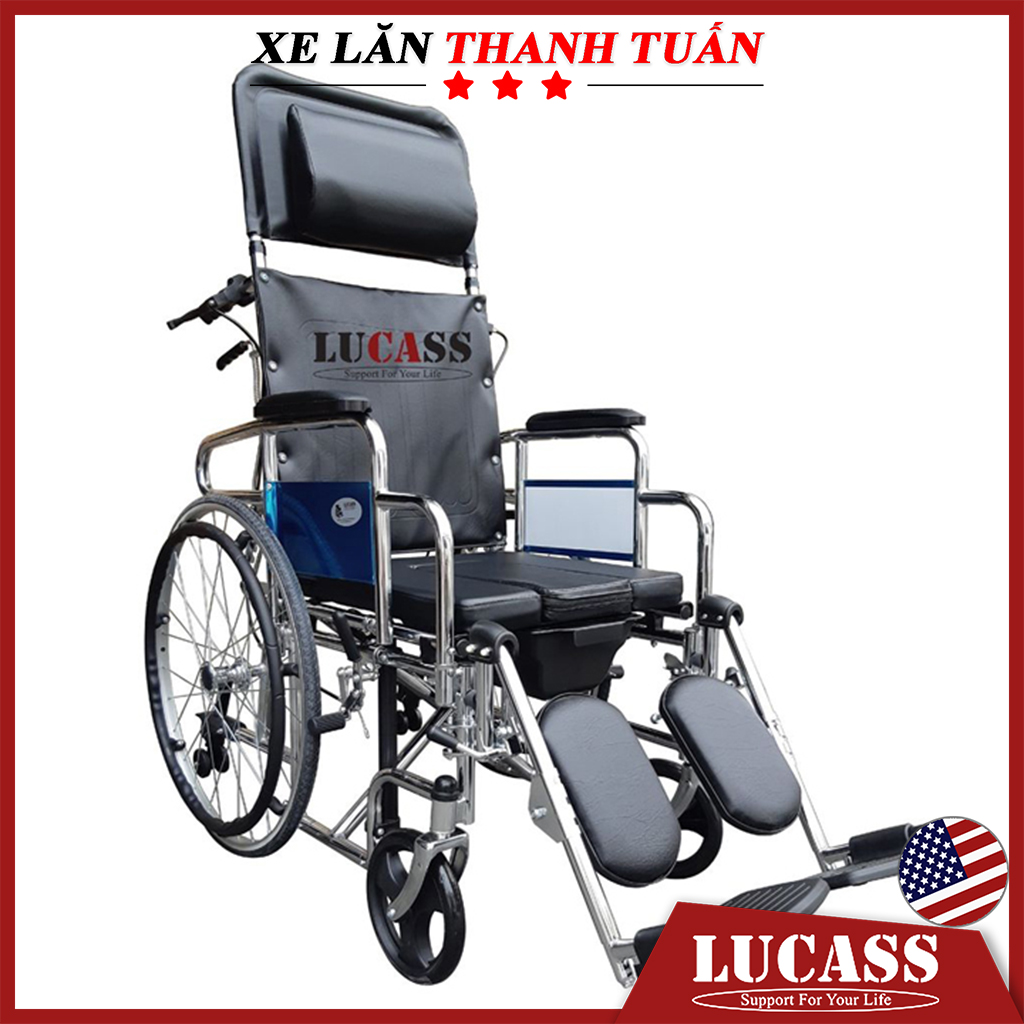 Xe lăn tay đa năng Lucass X607 có bô vệ sinh, có thắng, có bánh xe chống lật - BH 1 năm