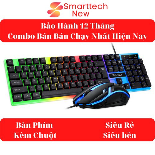 Bộ bàn phím gaming có dây kèm chuột máy tính gaming t-wolf - bàn phím giả cơ có đèn led 7 màu ấn tượng