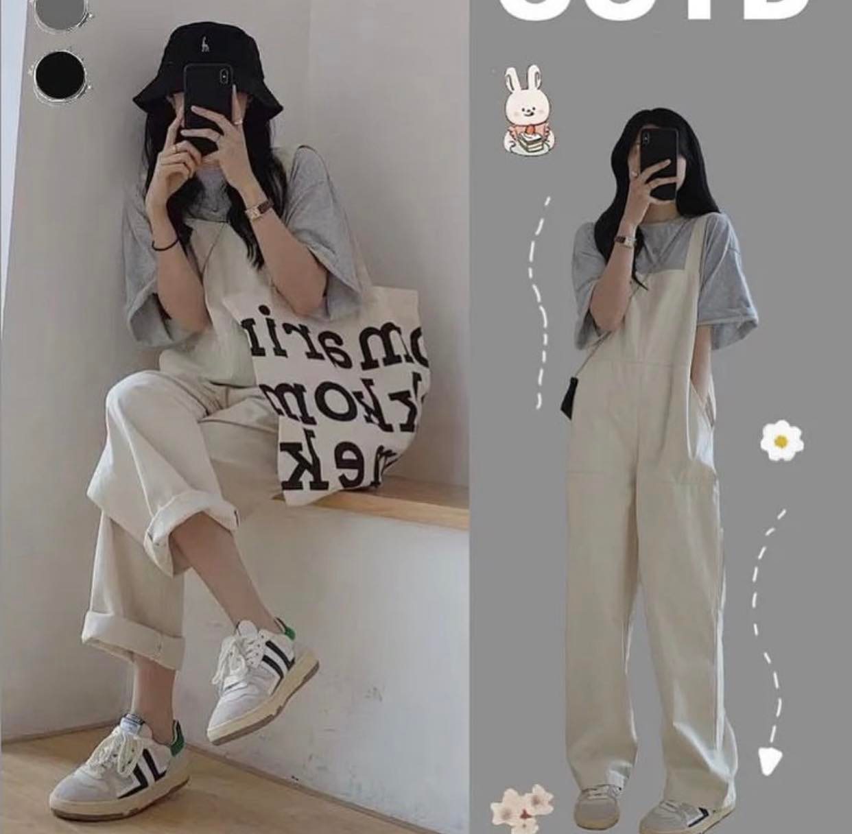 Set Áo Thun Kèm Yếm Kaki Nữ ♥️ FREE SHIP ♥️ Bộ 2 món mặc hè dáng rộng giá rẻ chất đẹp Hàn Quốc