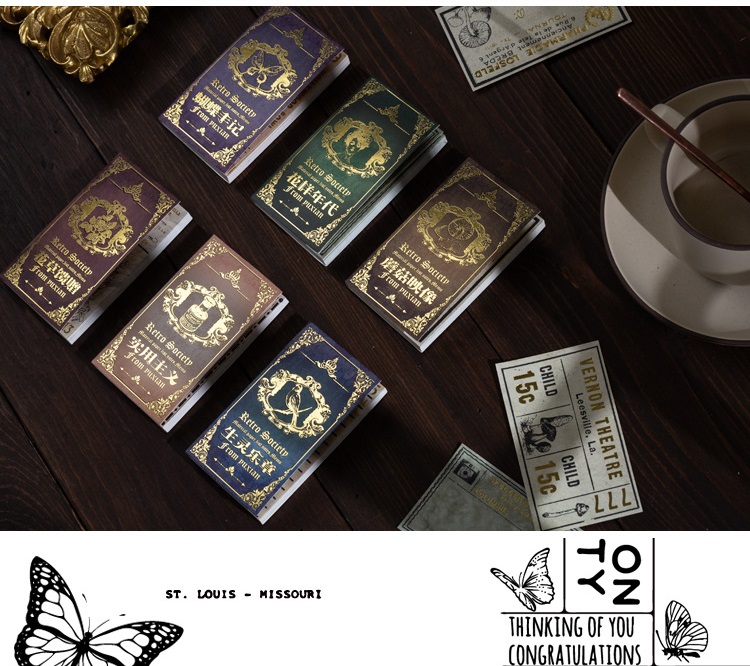 Quyển giấy nền/giấy note chữ vàng phong cách retro