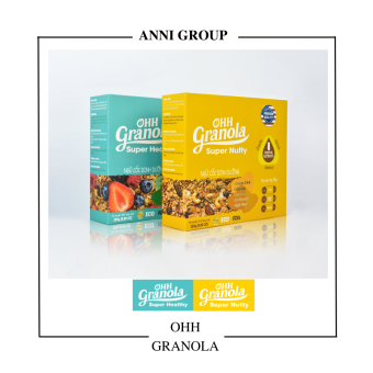 Ngũ Cốc hạt dinh dưỡng + trái cây sấy ăn vặt văn phòng healthy snack xem phim với yến mạch mắc ca hạt điều tiêu chuẩn chất lượng FDA Hoa Kỳ – Fruit granola for mom and baby Ohh Granola super power quality of FDA approved ANNI