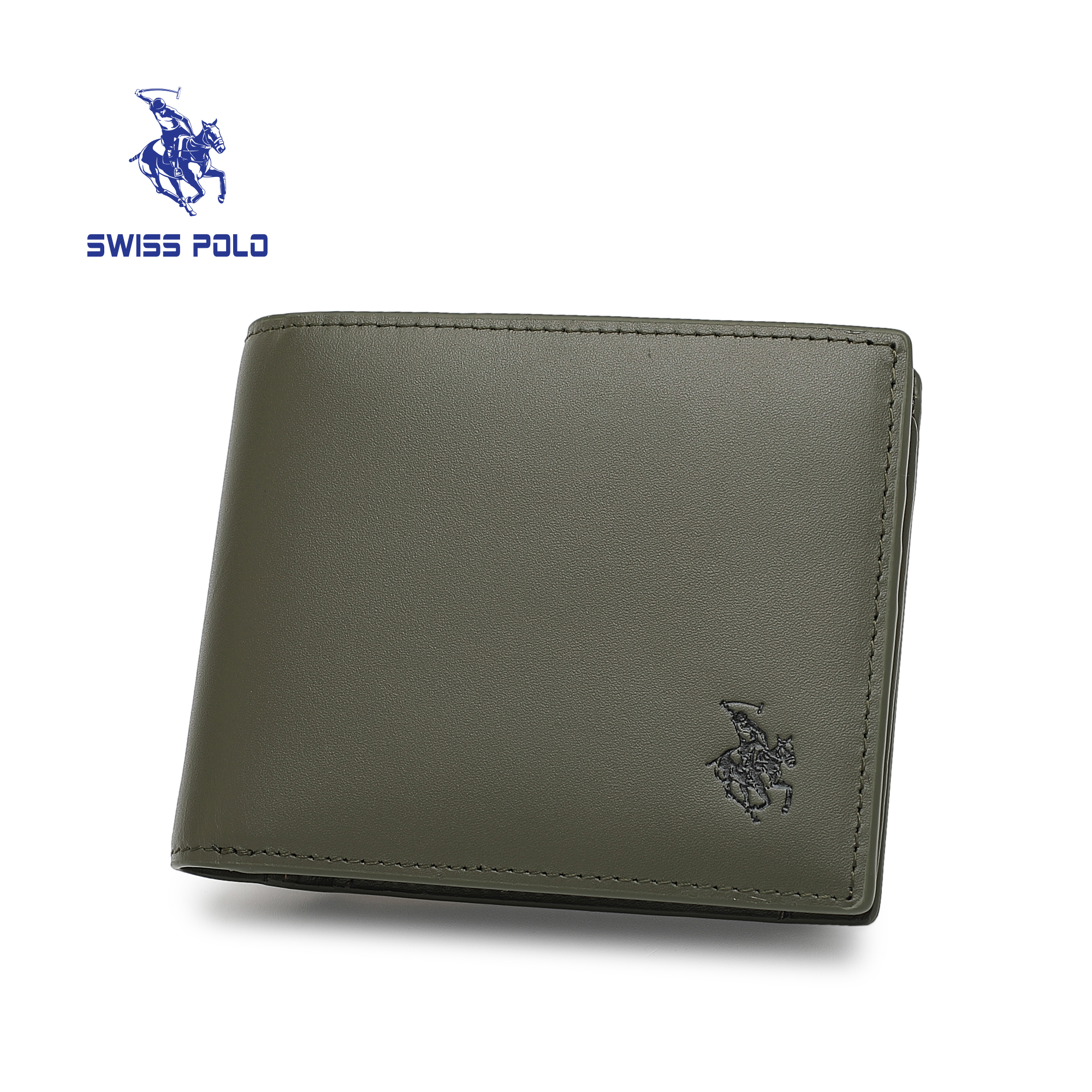 SWISS POLO Genuine Leather RFID Short Wallet SW 176-4 ARMY GREEN