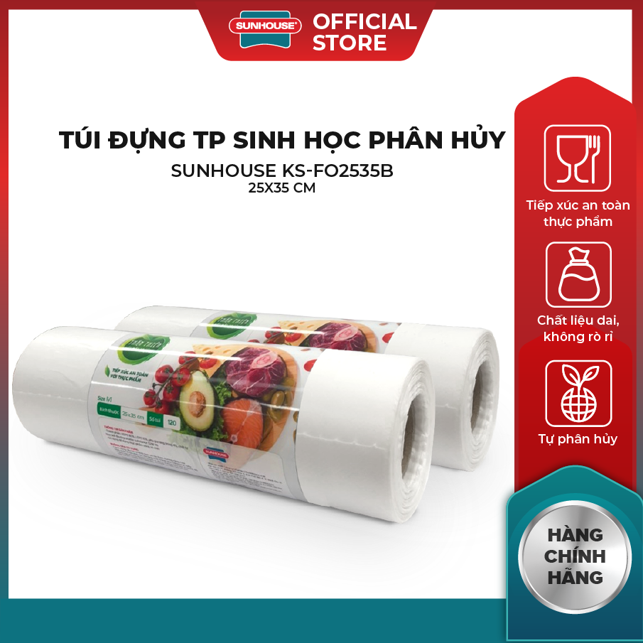 Túi đựng thực phẩm SUNHOUSE KS-FO2535B phân hủy sinh học tiện dụng bảo vệ môi trường - Không chứa ch