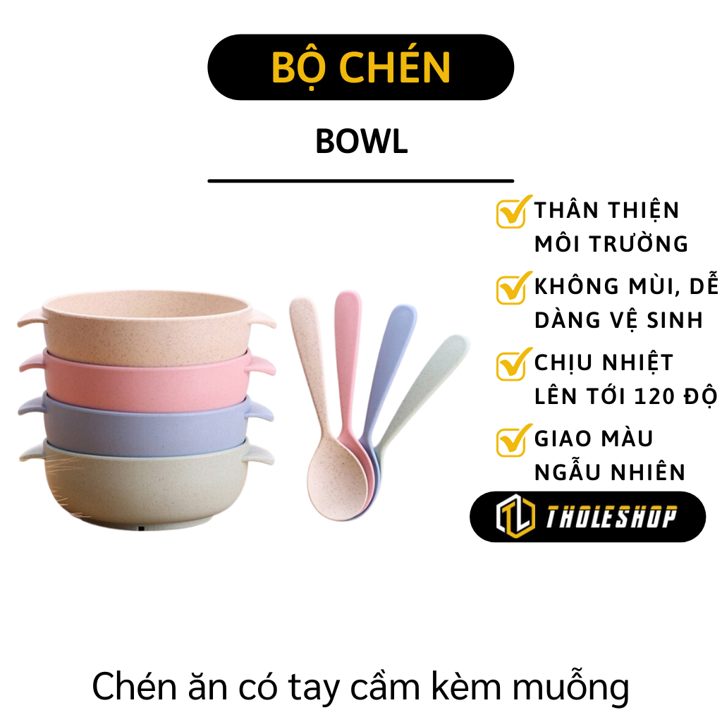 Chén ăn cho bé - Chén ăn có tay cầm kèm muỗng làm từ lúa mạch cho bé cực an toàn thân thiện môi trường