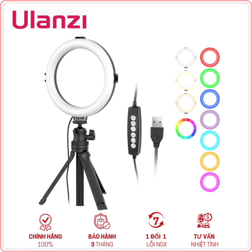Ulanzi vijim k9 rgb - hàng chính hãng - đèn led đổi màu ring light stand + phone holder