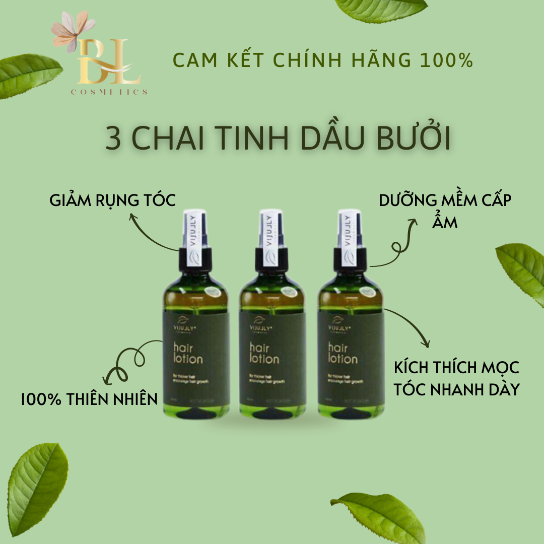 Combo 3 chai tinh dầu bưởi vijully chính hãng dưỡng tóc kích mọc tóc giảm rụng, dưỡng ẩm 100ml