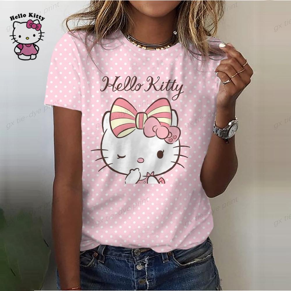 Kawaii Sanrio Hello Kitty T-shirt Cute Anime Cartoon Pure Cotton Short  Sleeve Sweat Uptake Comfortable Sports Top Holiday Gifts