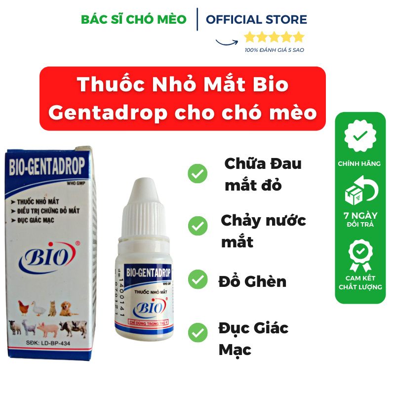 Thuốc nhỏ mắt bio gentadrop cho chó mèo bị đau mắt đỏ, chảy nước mắt, ghèn mắt, đục giác mạc