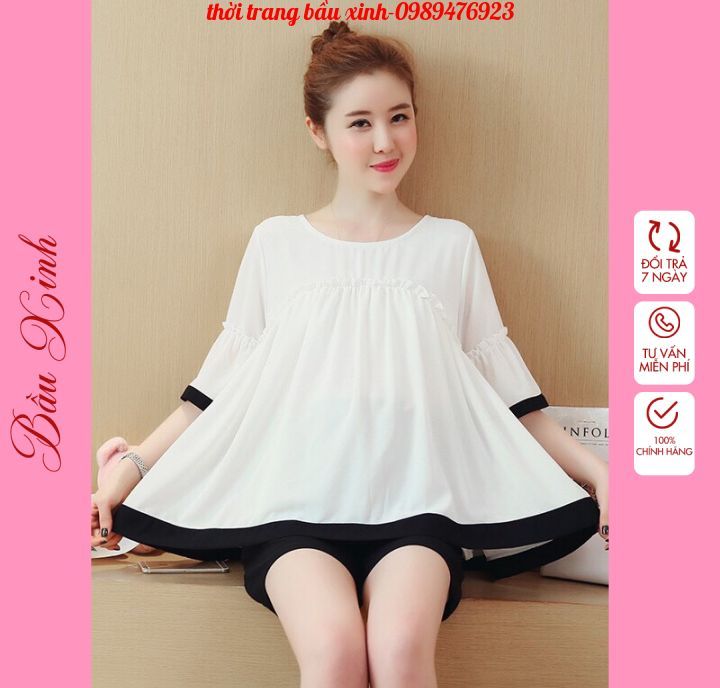 áo bầu hè thời trang suông a cho mẹ bầu free size 43-70kg