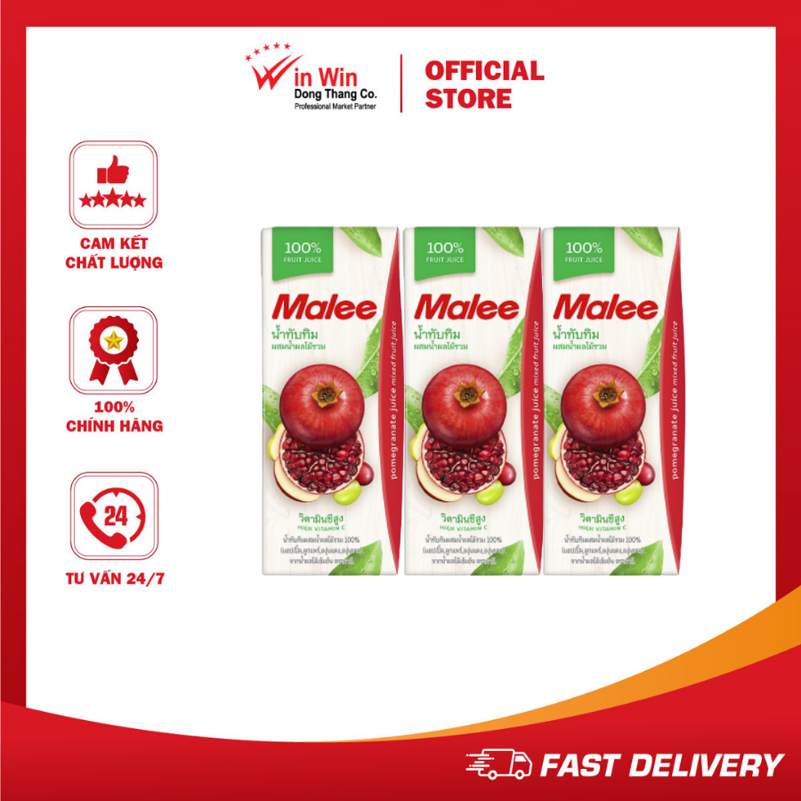 Combo 3 hộp nước ép lựu và trái cây hỗn hợp malee 200ml