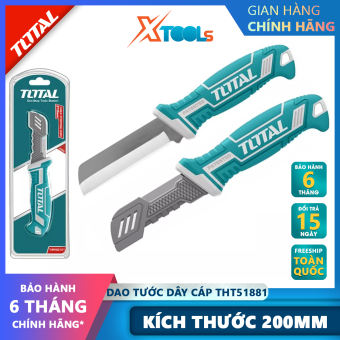 Dao tước dây cáp lưỡi thẳng TOTAL THT51881 | dụng cụ tuốt dây điện Kích thước 200mm, Chất liệu thép không gỉ, Có nắp vỏ nhựa bảo vệ lưỡi, tước cáp ngành nghề xây dựng, điện công nghiệp, điện dân dụng [XTOOLs][XSAFE]