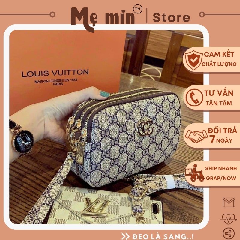 Túi đeo chéo nữ gugi 3 ngăn có dây cầm a063a -memin